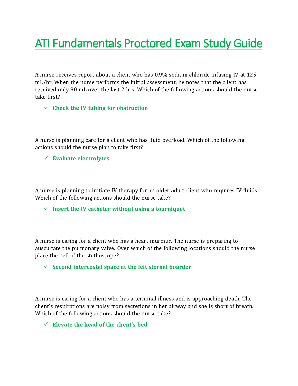 Preview of ATI Fundamentals Proctored Exam Study Guide